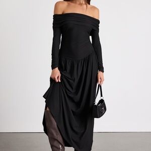 Lulus Sescca Black Off-the-shoulder Jersey Knit Maxi Dress - Size XS